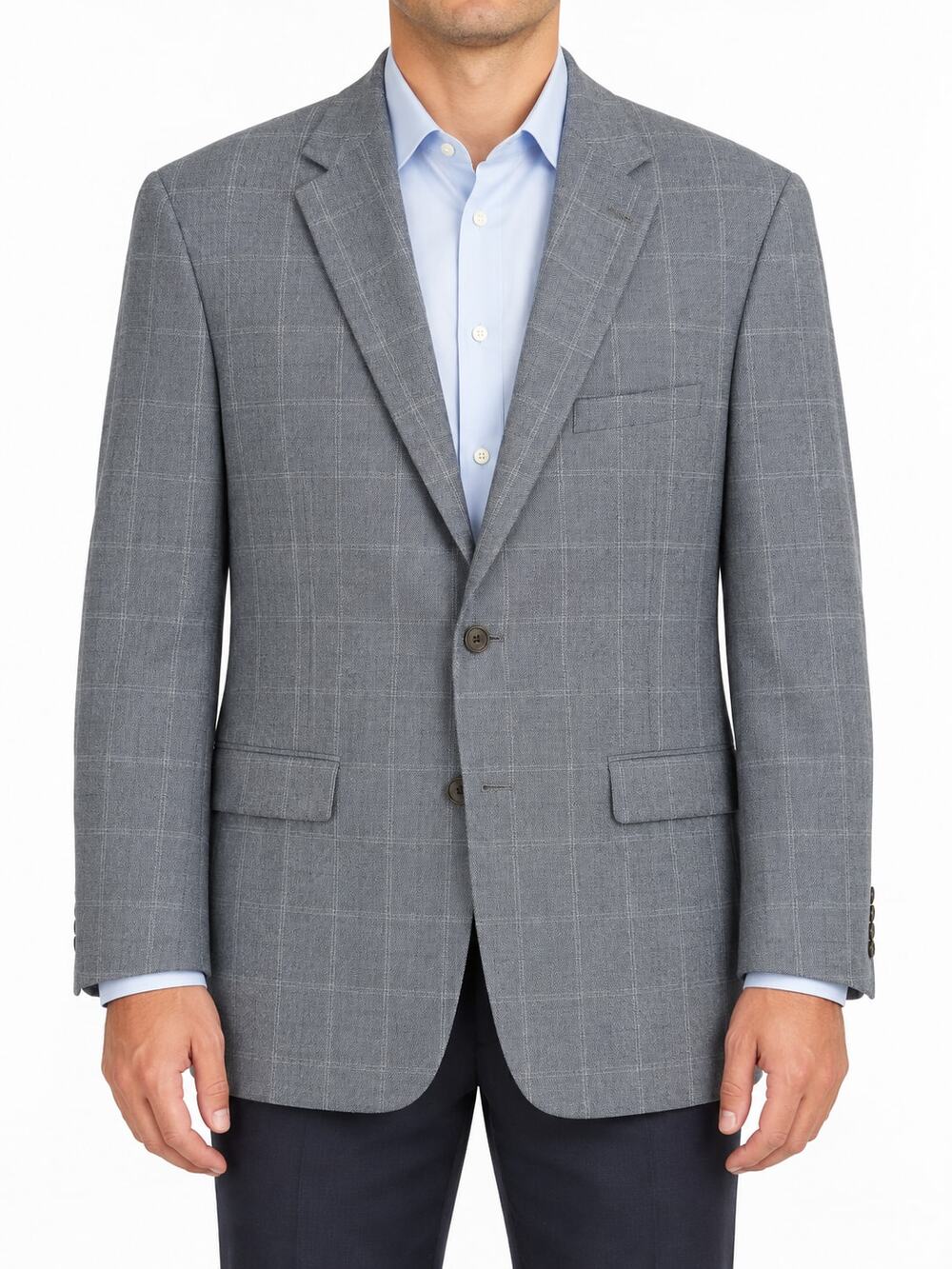 Lauren Ralph Lauren Mens 44L Blue Gray Plaid Silk Wool Blazer Sport Coat Classic